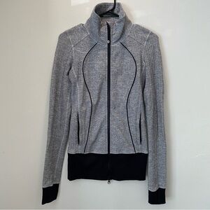 Lululemon Nice Asana Jacket Herringbone Luon Black White Zip Thumbholes Size 2